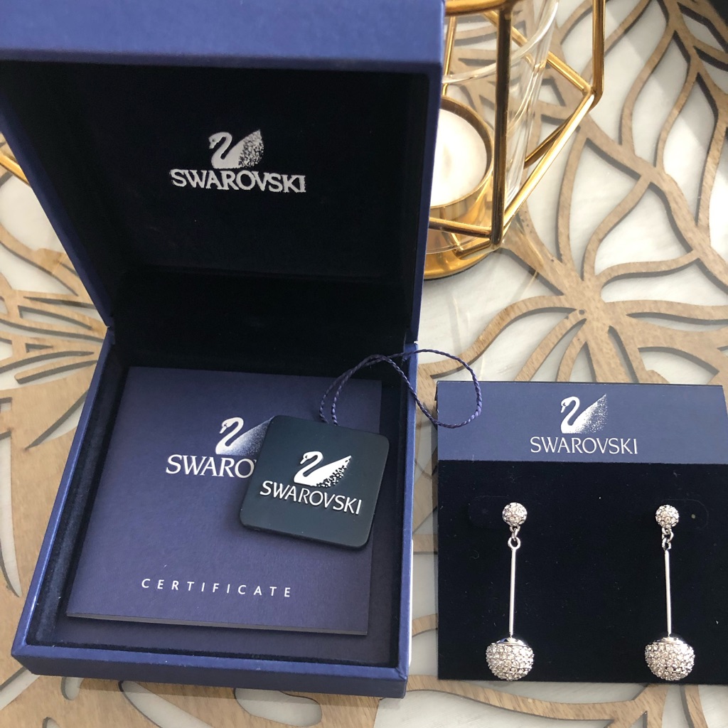 *Nwt* Swarovski Crystal Ball Drop Earrings With Certificate Of Authenticity